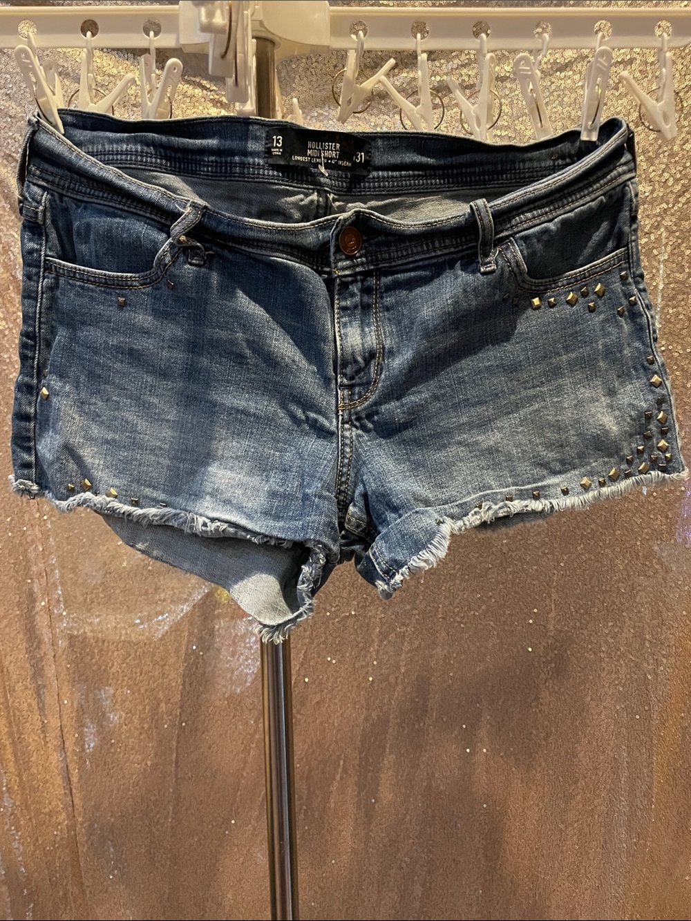 Hollister Blue Distressed Studded Denim Shorts